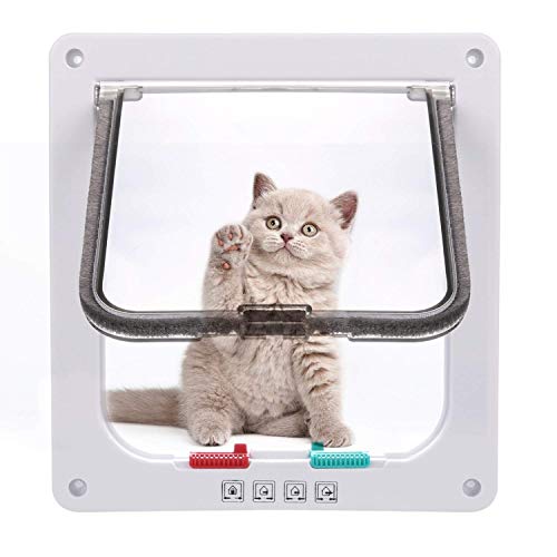 Sailnovo Puerta para Gato con Cierre magnético de 4 vías, Puerta para Mascotas para Gatos y Perros pequeños, Puerta para Gatos con túnel (Blanco, L)