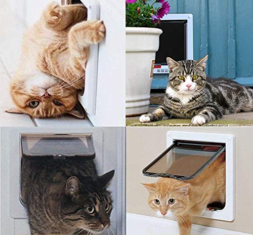 Sailnovo Puerta para Gato con Cierre magnético de 4 vías, Puerta para Mascotas para Gatos y Perros pequeños, Puerta para Gatos con túnel (Blanco, M)