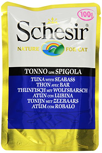 Schesir Comida Húmeda para Gato Atún con Lubina - Paquete de 20 x 100 gr - Total: 2000 gr