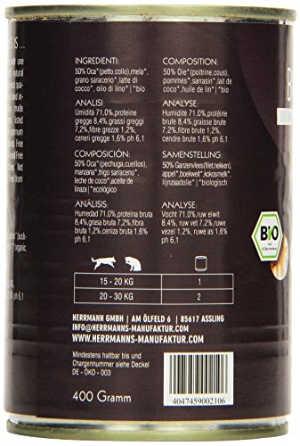 Señor Noel Bio Perros Forro Ganso Menu 1 con Trigo sarraceno, Manzana Leche de Coco, 400 g, 12 Unidades (12 x 400 g)