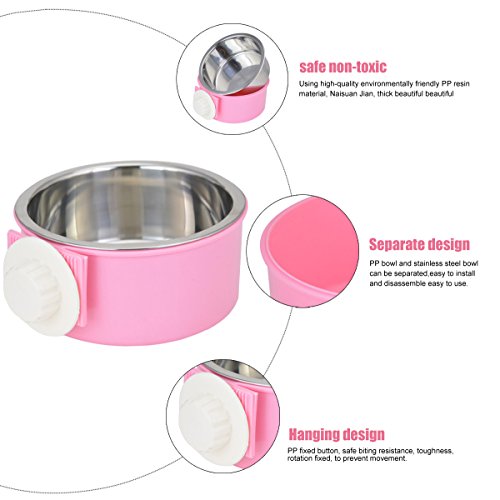 ShareWe Cuencos para Perro Gato Animal Mascotas Acero Inoxidable Platos 2 en 1 Colgando Cuenco Comedero para Gatos Perros Conejos Pequeño Animal Comida y Agua (Rosa)