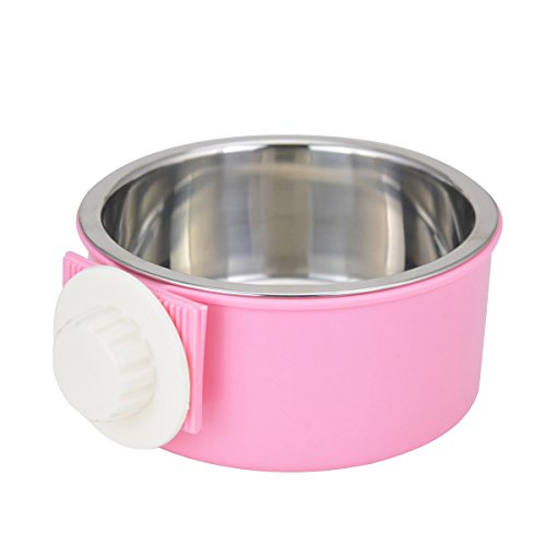 ShareWe Cuencos para Perro Gato Animal Mascotas Acero Inoxidable Platos 2 en 1 Colgando Cuenco Comedero para Gatos Perros Conejos Pequeño Animal Comida y Agua (Rosa)