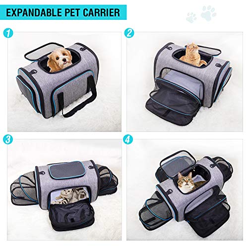 Siivton Transportín Gato Perro, Bolsa de transportar mascotas, aprobado por aerolínea, suave cara con malla transpirable ampliable en cuatro lados apto para perro, gato