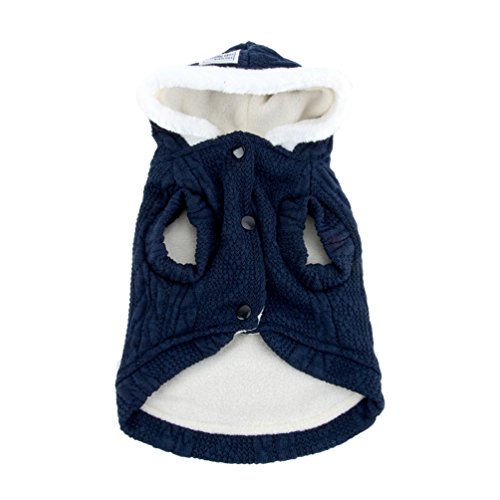 SMALLLEE_LUCKY_STORE Chaqueta de suéter para Perros Chaqueta de Clima frío Chaqueta para Perros con Capucha Chihuahua Ropa de Invierno para Perros pequeños Ropa de Abrigo Azul S