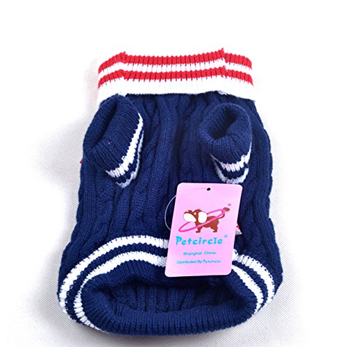 SMALLLEE_LUCKY_STORE Suéter Jersey Invierno de Punto de Cuello Alto con Lazo Sudadera Ropa de Abrigo para Gato, Perro Pequeño,Gatito,Perrito Azul Marino XS