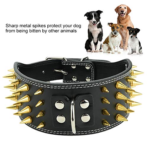 Socialme-EU Collar de Perro con Pinchos Ajustable de Cuero de PU 4 Filas Tachonadas Collares para Mascotas Perro Pitbull Collar de Cuello(Negro L)