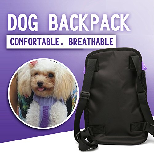 Tineer Pet Dog Carrier Mochila Transpirable Al Aire Libre Perro de Viaje Lona Piernas Fuera Bolso De Hombro Delantero Bolso Durable (Large; Chest(36cm-50cm), Púrpura)