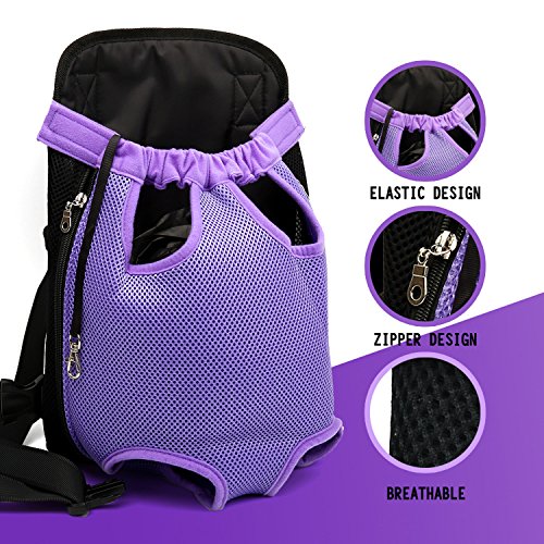 Tineer Pet Dog Carrier Mochila Transpirable Al Aire Libre Perro de Viaje Lona Piernas Fuera Bolso De Hombro Delantero Bolso Durable (Large; Chest(36cm-50cm), Púrpura)