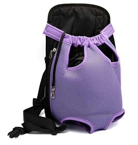 Tineer Pet Dog Carrier Mochila Transpirable Al Aire Libre Perro de Viaje Lona Piernas Fuera Bolso De Hombro Delantero Bolso Durable (Large; Chest(36cm-50cm), Púrpura)