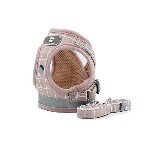 Tineer Pet Respirable Malla Arnés Chaleco Reflectante Plaid Padding Chaleco, Arnés de Entrenamiento Juego de Correas Ajuste fácil para Cachorros Perros medianos (L, Rosado)