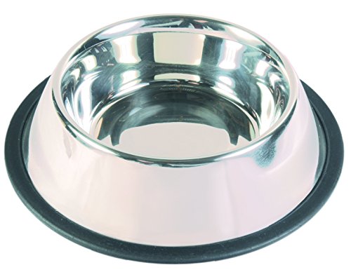 Trixie Comedero Acero INOX, Anillo Caucho, 0.9 l, ø17 cm