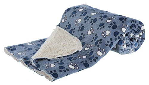 TRIXIE Manta para Perros Mascotas - Manta Sofa Suave Manta para Mascotas Perros Gatos Cálida Protección Manta Tammy Huellas 35 x 26,5 cm Azul