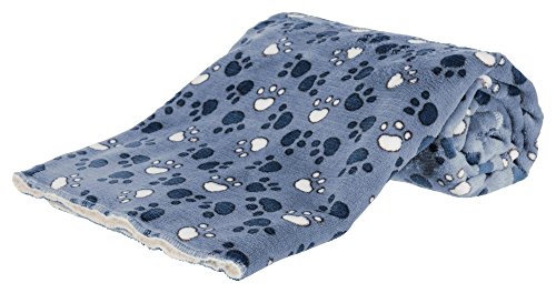 TRIXIE Manta para Perros Mascotas - Manta Sofa Suave Manta para Mascotas Perros Gatos Cálida Protección Manta Tammy Huellas 35 x 26,5 cm Azul