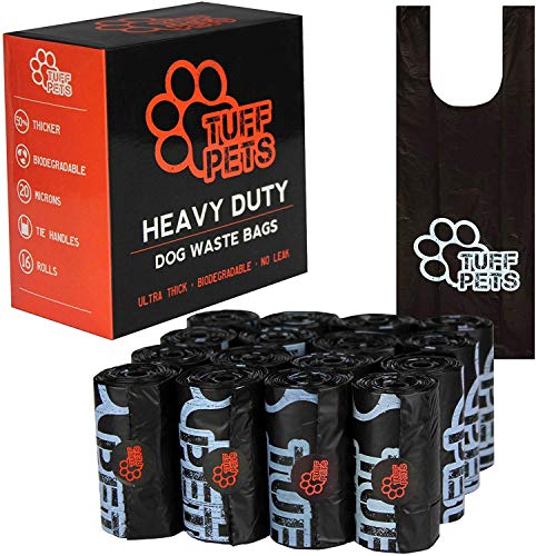 Tuff Pets Bolsas para Perros de 50% más Resistentes con Asas de Corbata en un Rollo de 16 Rollos de Recambio para dispensador de Perros, Gruesas Bolsas de Basura para Perros