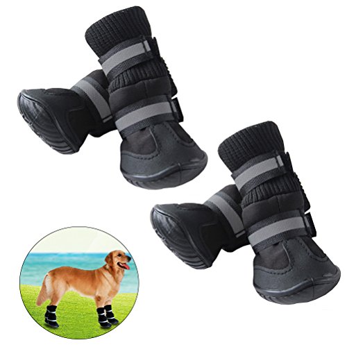 UEETEK Botas para Perros Antideslizantes Zapatos para Perros Impermeables Negro 4 Unidades Size L