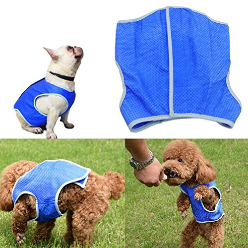 UKCOCO Chaqueta de Chaleco de Refrigeración para Mascotas, Arnés de Refrigeración, Chaleco de Refrigeración con Cinta Mágica para Perros de Cachorros - Talla M (Azul)