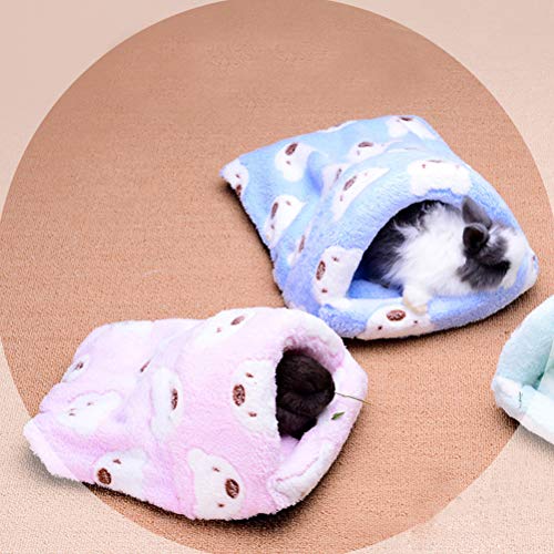 UKCOCO Saco de Dormir de Felpa Caliente para Mascotas Pequeñas, Accesorios de Cama de Jaula de Invierno de Hámster Ardilla Erizo Conejo Chinchilla - Tamaño M (Azul)