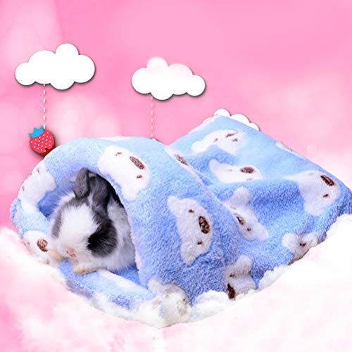 UKCOCO Saco de Dormir de Felpa Caliente para Mascotas Pequeñas, Accesorios de Cama de Jaula de Invierno de Hámster Ardilla Erizo Conejo Chinchilla - Tamaño M (Azul)