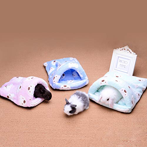 UKCOCO Saco de Dormir de Felpa Caliente para Mascotas Pequeñas, Accesorios de Cama de Jaula de Invierno de Hámster Ardilla Erizo Conejo Chinchilla - Tamaño M (Azul)