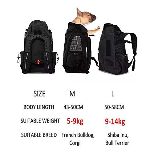 WLDOCA Mochila del Perro,Bolso para Perros Cachorros Portátil Y Seguro, Portador De Transporte De Mascotas para Viajar/Senderismo/Camping,Black,L