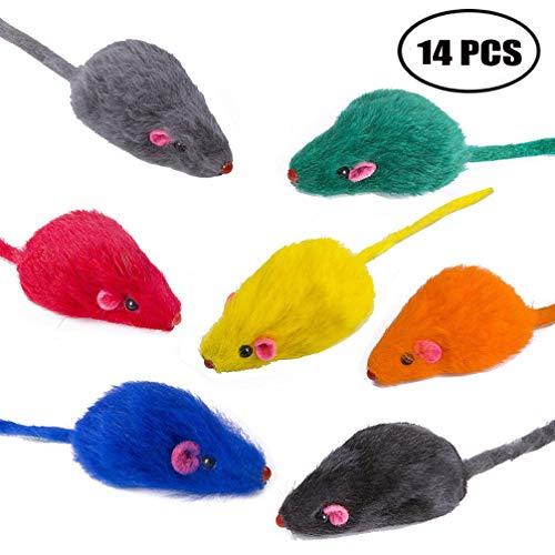 Yangbaga Juguetes para Gatos Juguetes Interactivo Ratón y Bolas Varias con Campanas y Plumas, Cabezas de Repuesto y Catnip Ball Incluido Gatito Gato (14pc)