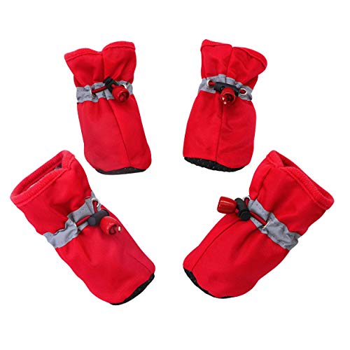 YAODHAOD Protector de Pata de Botas para Perros, Zapatos para Perros Antideslizantes, Estos Cómodos Zapatos Suave Tienen Correas Reflectantes, para Perros Pequeños (6, Rojo)