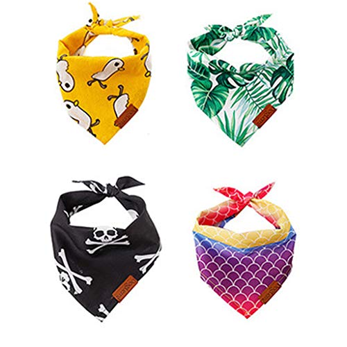 Zeraty Dog Bandana Bandana para Perros | Hoja Verde, Pato, Sirena, patrón Fantasma | Pack de 4 Bufandas para Mascotas | Triangle Bids Bandana Suave para Gatos pequeños y Grandes