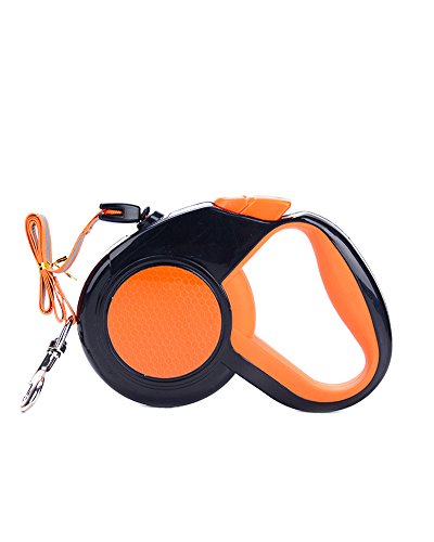 ZiXing Retráctil Correa para Perro Mascotas Correa Extensible Freno y Lock Nylon Cuerda Pequeño Mediano Grande Dog Up to 50kg 5M Outdoor Naranja L