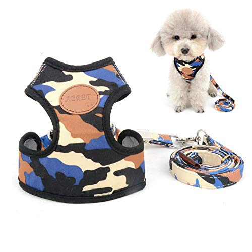 Zunea Arnés para Perro Pequeño Ajustable Seguro Cachorro Arneses de Chaleco con Correa Set para Gatos sin Tirar Transpirable Malla Suave Acolchado Yorkshire Chihuahua Camo S