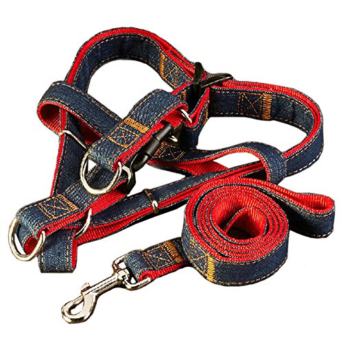 47 cm Longitud perro arnés correa, Dawn ajustable y resistente Denim perro correa collar para entrenamiento Walking Running, rescate no-pull correa cadena de cuerda para mascotas