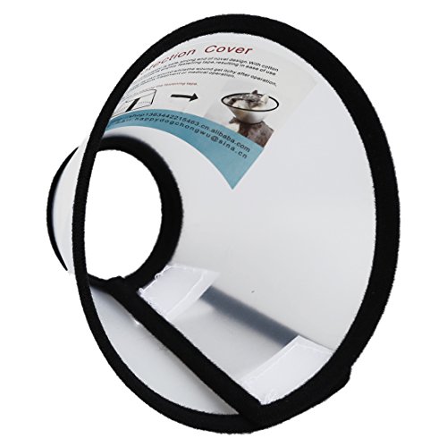 ACAMPTAR Elizabethan Collar para Mascota Perro Gato Cono Curativo E- Collar Blanco con Negro