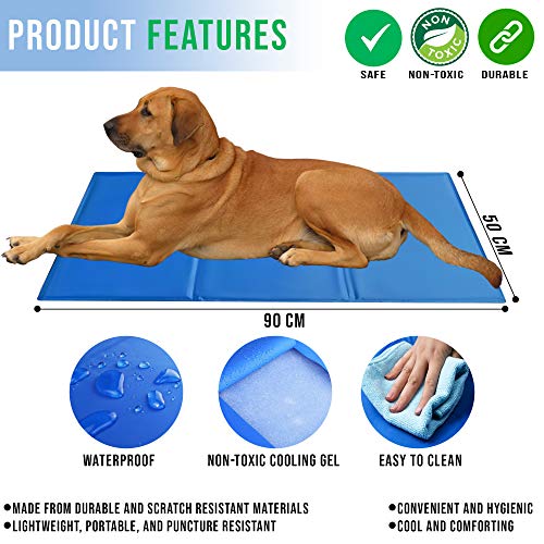 Alfombrilla Refrigeracion del Perro, Grande 90x50cm - Cama Manta Refrescante para Mascotas Perros Gatos Verano - Impermeable, Ligero & Resistente a la Punción - Auto-Enfriamiento Almohadilla de Gel