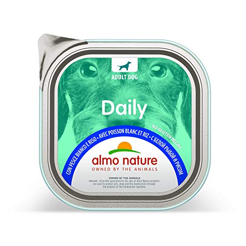 almo nature menú Diario Perro paté con Peces, Color Blanco y arroz, 300 g, Paquete de 9