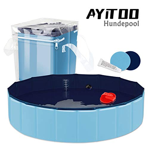 AYITOO Piscina para Perros, Bañera para Perros, Antideslizante Piscina para Mascotas Perros, Plegable Bañera Mascotas para Piscina, PVC Natación Piscina para Perros 120 cm x 30 cm Azul