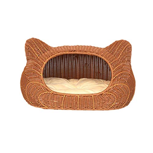 Beds Camas para Mascotas Casa de Mascotas de ratán Hecha a Mano Caseta de Gato Perrera Extraíble y Lavable Pequeño Perro Mordedura Estaciones Nido Mano de Obra Exquisita Run-anmy (Color : B)