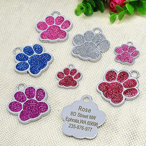 Beirui Placas de identificación Huellas Personalizadas en Acero Inoxidable de 24 mm para Perros y Gatos, con Grabado láser, Negro, S (0.9" diámetro)