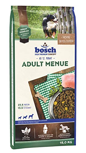 bosch HPC Adult Menue | Mezcla de croquettas para perros adultos de todas las razas | Con muchas hierbas valiosas | 15 kg