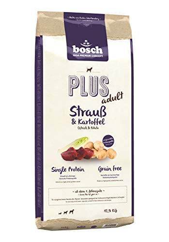 bosch HPC PLUS Adult | Avestruz y Patata | Comida seca para perros adultos de todas las razas | Single Protein | Sin Cereales | 12,5 kg