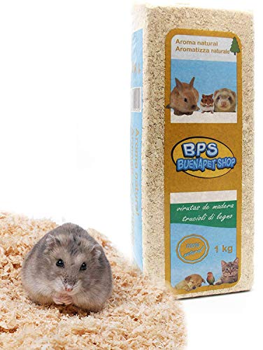 BPS Virutas de Madera Lecho Higienico para Mascotas (Regalo 1Kg Calcio Roedores) Serrín para Gato Animales Pequeños Hámster Conejo Loro (2 Kg, Aroma Natural) BPS-4050 * 2