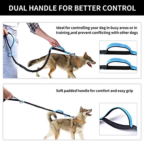 Correa para correr o caminar con el perro, correa para perros con bolsa de cinturón impermeable, amortiguador reflectante con 2 asas para entrenamiento de paseador de perros (1 silbateador Adicional)