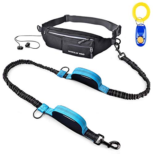 Correa para correr o caminar con el perro, correa para perros con bolsa de cinturón impermeable, amortiguador reflectante con 2 asas para entrenamiento de paseador de perros (1 silbateador Adicional)