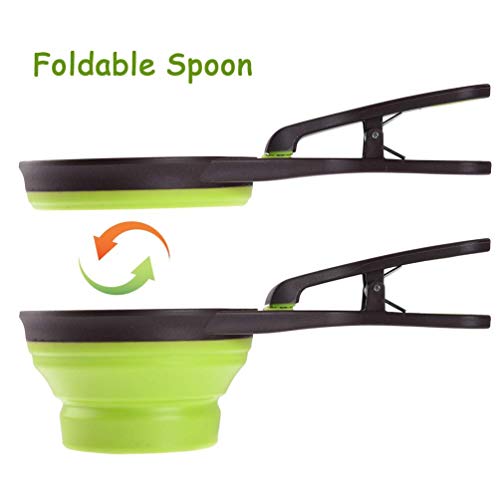 Cuchara 3 en 1 para alimentos, 237 ml Plegable Clip de cuchara medidora de alimentos para mascotas Alimentación de almacenamiento y riego Suministros para el hogar al aire libre, verde 1 taza / 8 oz