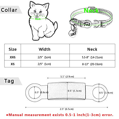 Didog - Collar para gatos con placa de acero inoxidable personalizable, reflectante, sin ruido, deslizable, para gatos y perros pequeños