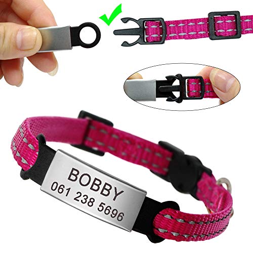 Didog - Collar para gatos con placa de acero inoxidable personalizable, reflectante, sin ruido, deslizable, para gatos y perros pequeños