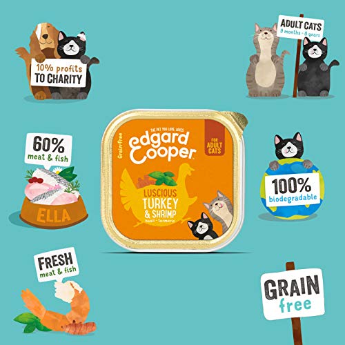 Edgard & Cooper Comida humeda Gatos Adultos sin Cereales, Natural con Pavo Fresco y Gambas. Comida Sana Rica en nutrientes y antioxidantes Naturales Pack tarrinas de 19x85gr