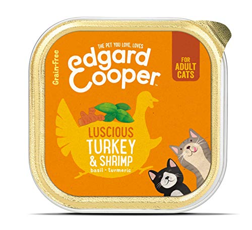 Edgard & Cooper Comida humeda Gatos Adultos sin Cereales, Natural con Pavo Fresco y Gambas. Comida Sana Rica en nutrientes y antioxidantes Naturales Pack tarrinas de 19x85gr