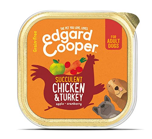 Edgard & Cooper Comida humeda Perros Adultos sin Cereales, Natural con Pollo y Pavo de Granja. Alimentación balanceada y Sana. Carne magra 100% Fresca Baja en calorias en paté. Pack de 11x150gr