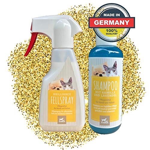 EMMA ⭐ Fellspray Shampoo I Sparset I Cuidado para Perros y Gatos I Desfelting Spray I Ayuda para peinar el Cabello Largo I Cuidado del Pelo I Champú Premium para Pelo Brillante 2 * 250 ml