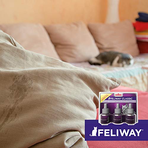 FELIWAY Classic - Antiestrés para gatos - Marcaje con orina, Miedos, Cambios en el entorno, Arañazos Verticales - Pack ahorro 3 recambios 48ml