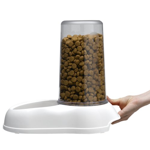 Ferplast Dispensador de Comida, croquetas o Agua para Perros Grandes AZIMUT 5500 5,5 L, Comedero Comida Seca o Agua, Plástico, Depósito Transparente, Base Antideslizante, 23 x 41 x h 37,5 cm Blanco